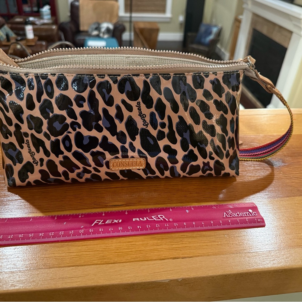 Consuela Pink and Black Leopard Print Wristlet with Multicolor Strap